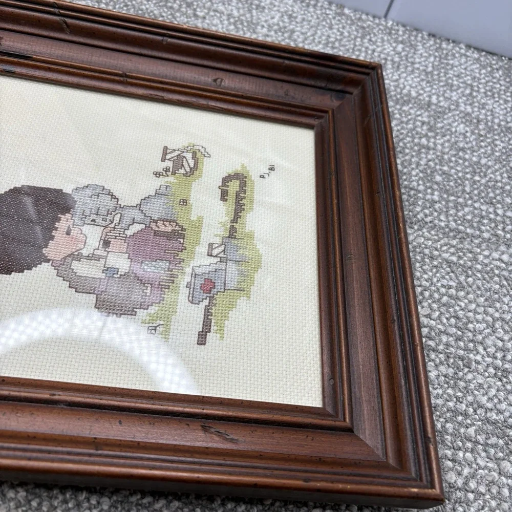 Precious Moments Cross Stitch Framed VTG‎ Christian Pictures W Sayings 1981 Nice